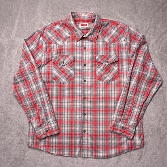 Wrangler XL Slim Fit Western Plaid Shirt – Aura Orange Gray Button Up RanchWear‎ - Picture 2 of 16